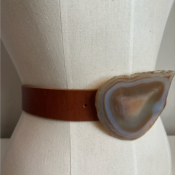 MICHAEL STARS AGATE BUCKLE REAL LEATHER BELT S - Picture 2 of 5